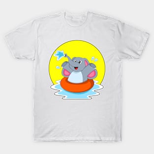 Elephant at Swimming with Lifebuoy T-Shirt